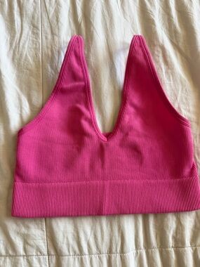 Garage Hot Pink Ribbed V-Neck Sports Bralette